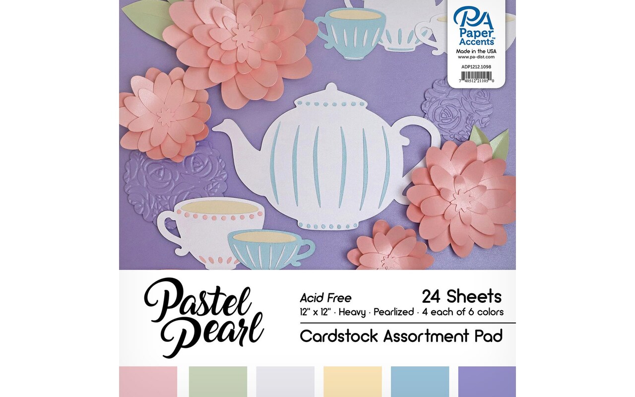 Paper Accents 12x12 Cardstock Pad, Pastel Pearlized Assortment, 24 Sheets, Heavyweight Textured Solid Core Paper, Scrapbooking, Card Making, Crafts, DIY Projects, School Supplies, Art Projects